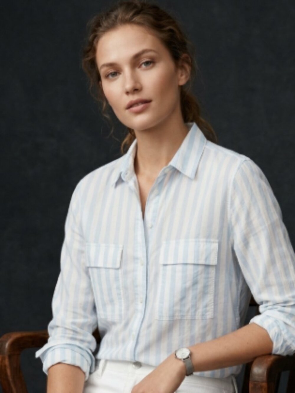 Babaton Aritzia Blue White Striped Tencel Utility Shirt XS
